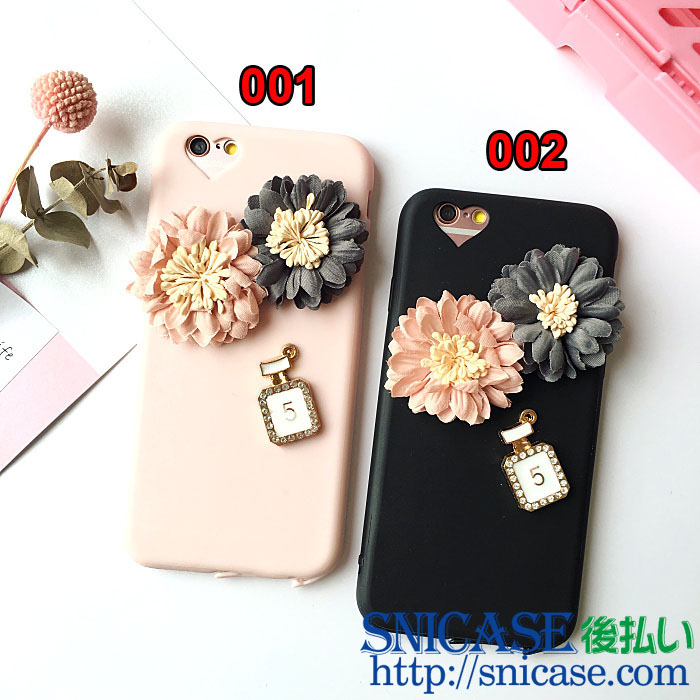 シャネル風 iphone7 ケース フラワー付き