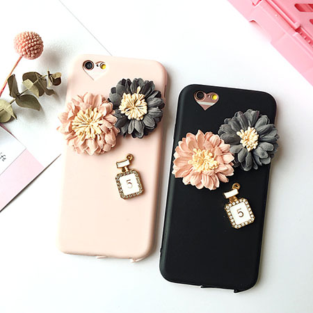 シャネル風 iphone7 ケース フラワー付き