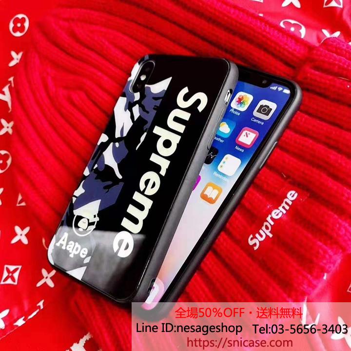 iPhoneXs Ma 夜光ケース シュプリームｘエーエイプ